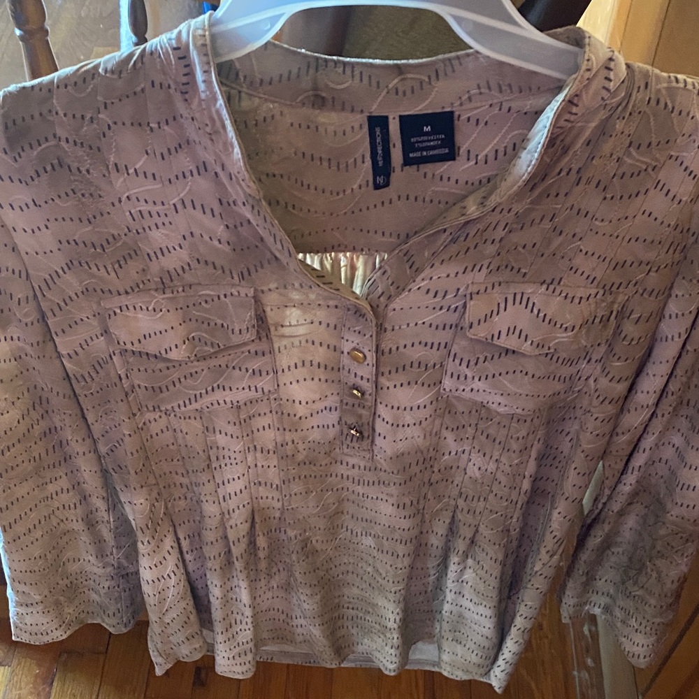 New Directions Taupe Textured Blouse